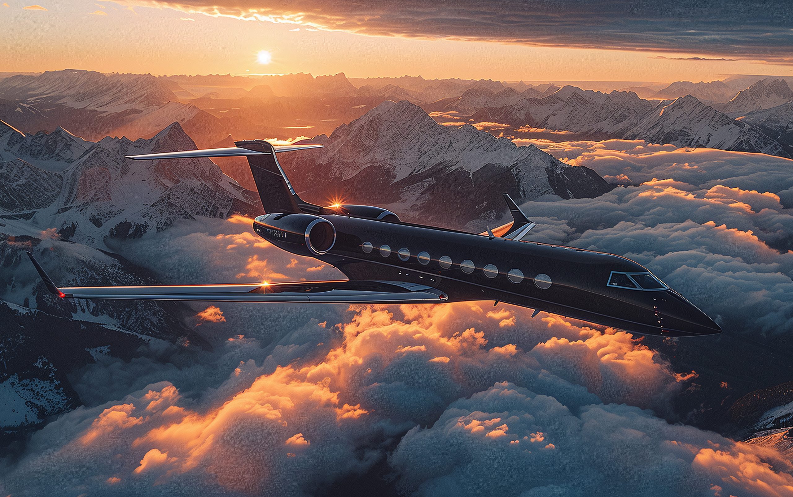 Private jet cabin and travel